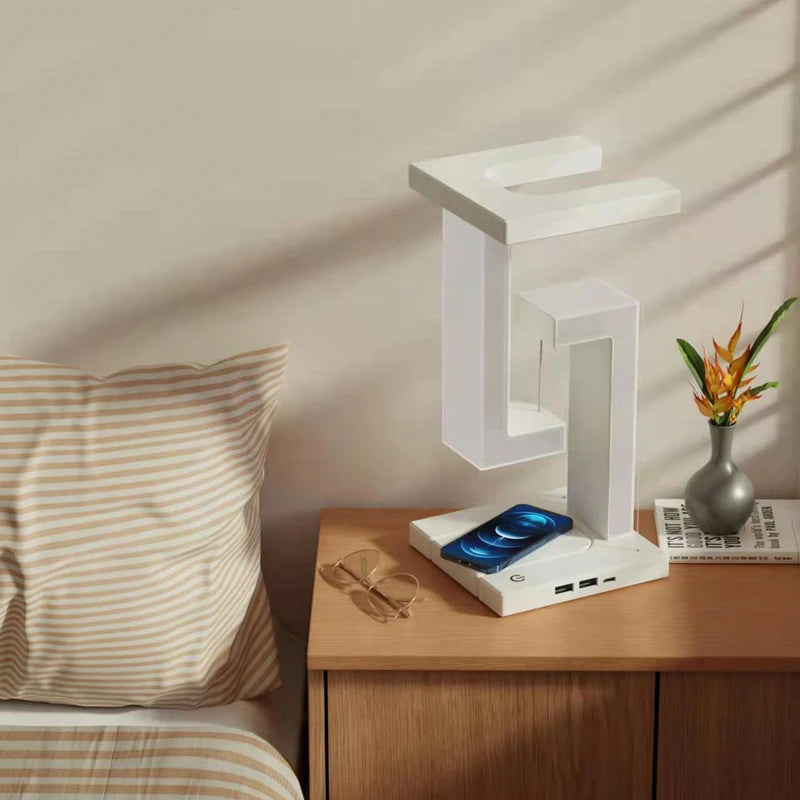 "Magical Floating Lamp & 10W Wireless Charger - Stylish Decor for Bedroom & Office!"