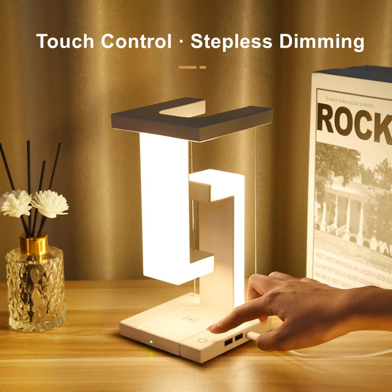 "Magical Floating Lamp & 10W Wireless Charger - Stylish Decor for Bedroom & Office!"